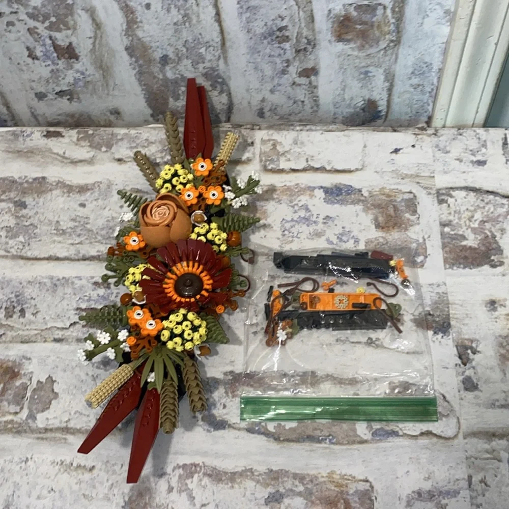 Lego Floral Centerpiece in Red, Orange, Yellow, Green, Brown, White
